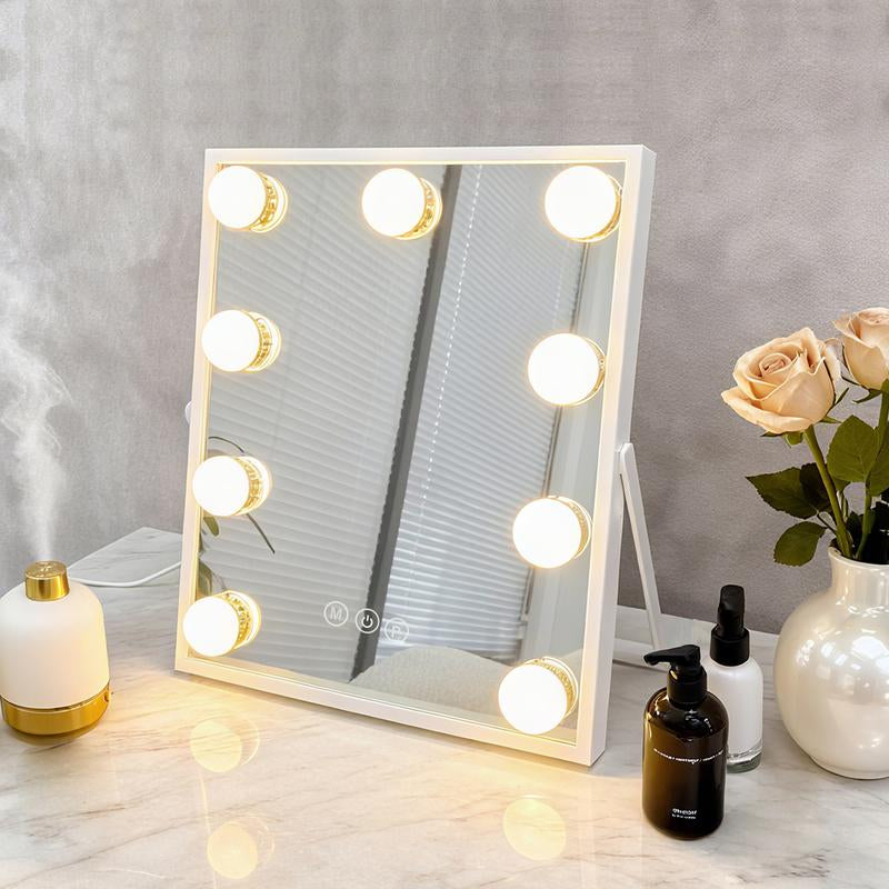 Hollywood Style LED Vanity Mirror for Makeup, Bedroom Dressing Table, 25×30Cm White Touch Control with Adjustable Brightness, 3 Light Modes, Light Strip Beauty Mirror