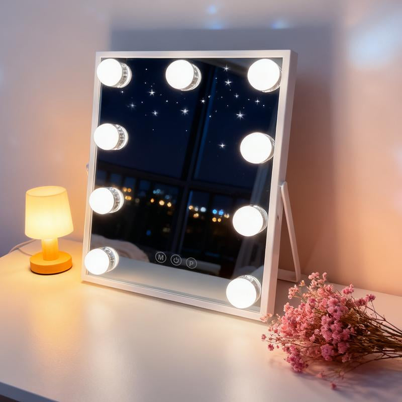 Hollywood Style LED Vanity Mirror for Makeup, Bedroom Dressing Table, 25×30Cm White Touch Control with Adjustable Brightness, 3 Light Modes, Light Strip Beauty Mirror