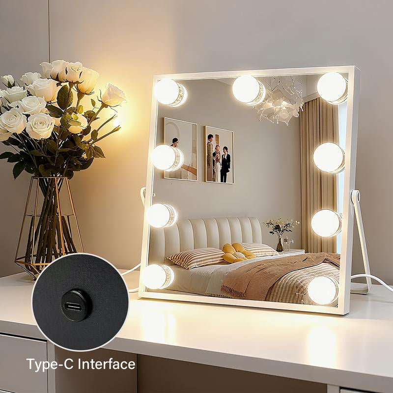 Hollywood Style LED Vanity Mirror for Makeup, Bedroom Dressing Table, 25×30Cm White Touch Control with Adjustable Brightness, 3 Light Modes, Light Strip Beauty Mirror