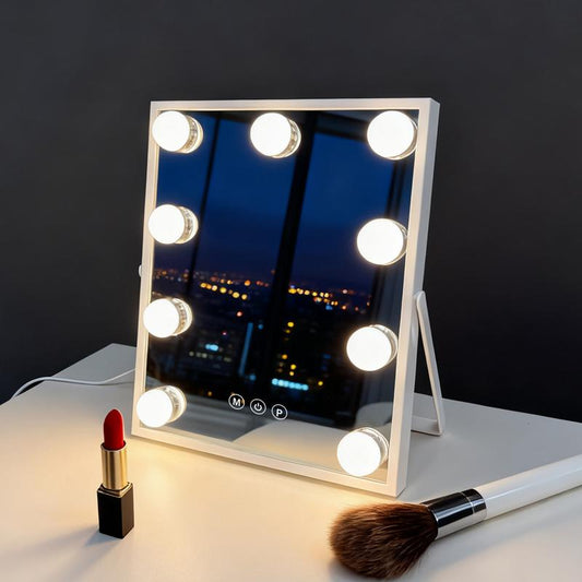 Hollywood Style LED Vanity Mirror for Makeup, Bedroom Dressing Table, 25×30Cm White Touch Control with Adjustable Brightness, 3 Light Modes, Light Strip Beauty Mirror