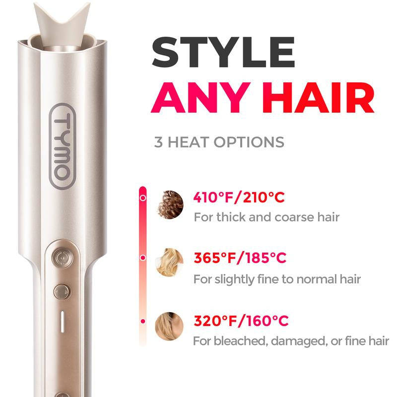 TYMO CURLPRO plus - Upgraded Automatic Rotating 1-Inch Ceramic Long-Barrel Curling Iron for Long Hair, Negative Ion Technology for Flawless Curls, Valentines Day Gifts for Women & Girlfriends, Gift Box Ready - Dual Heaters Beachy Waves