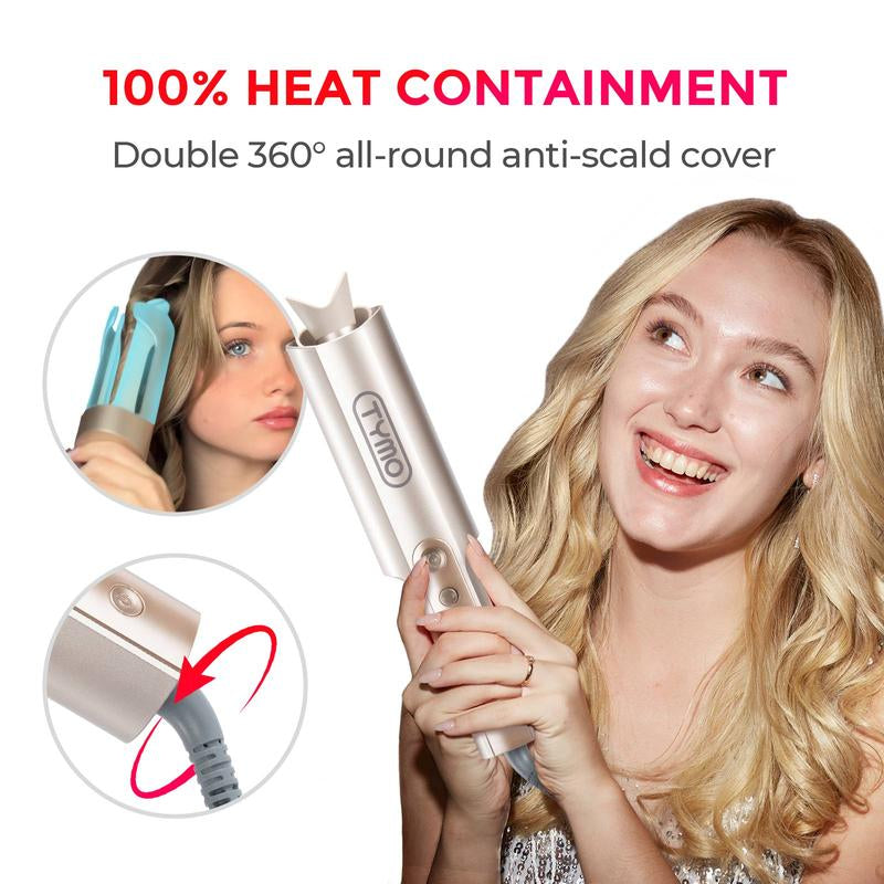 TYMO CURLPRO plus - Upgraded Automatic Rotating 1-Inch Ceramic Long-Barrel Curling Iron for Long Hair, Negative Ion Technology for Flawless Curls, Valentines Day Gifts for Women & Girlfriends, Gift Box Ready - Dual Heaters Beachy Waves
